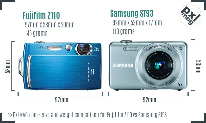 Fujifilm Z110 vs Samsung ST93 size comparison