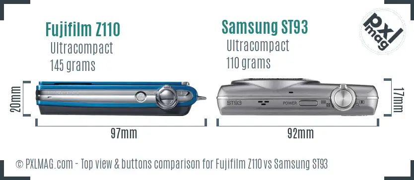 Fujifilm Z110 vs Samsung ST93 top view buttons comparison