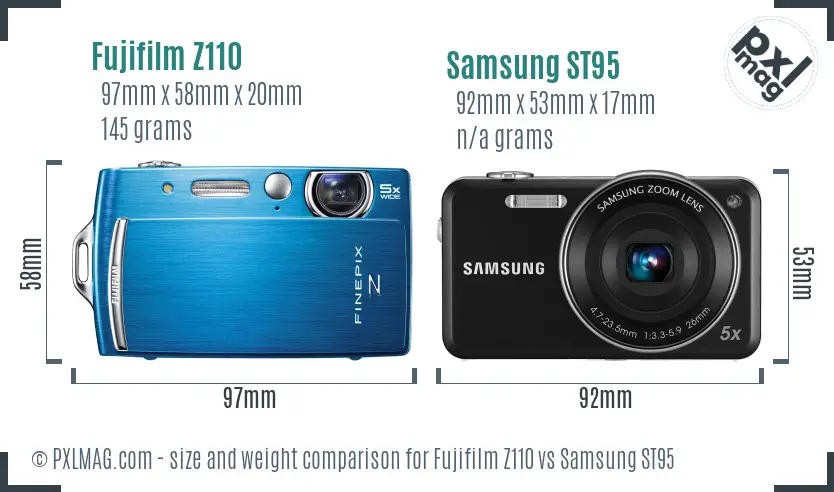 Fujifilm Z110 vs Samsung ST95 size comparison