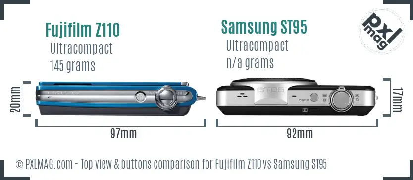 Fujifilm Z110 vs Samsung ST95 top view buttons comparison