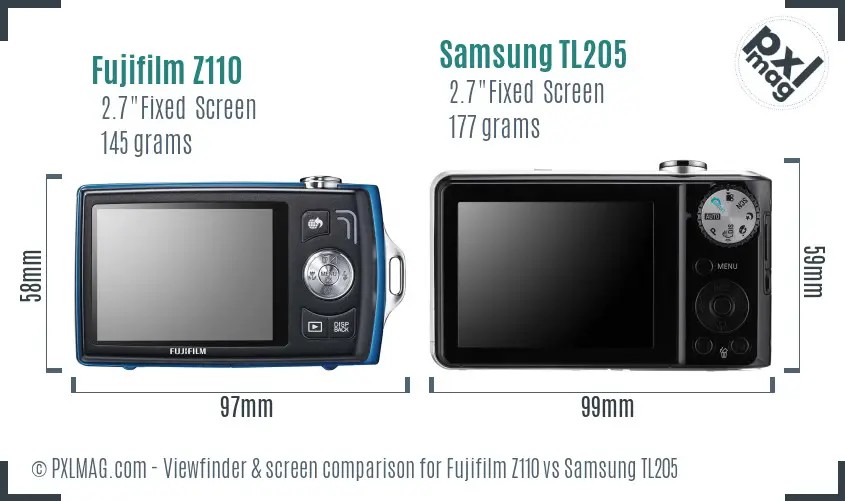 Fujifilm Z110 vs Samsung TL205 Screen and Viewfinder comparison