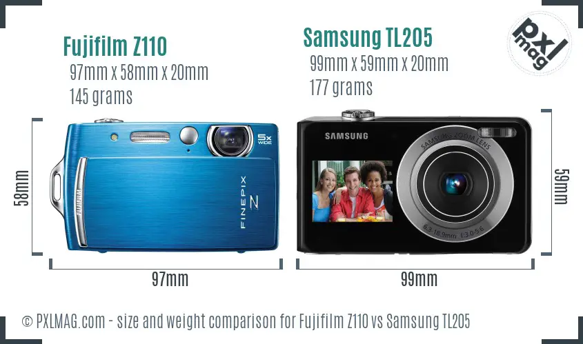 Fujifilm Z110 vs Samsung TL205 size comparison