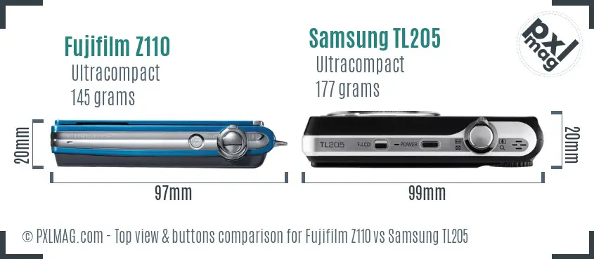Fujifilm Z110 vs Samsung TL205 top view buttons comparison