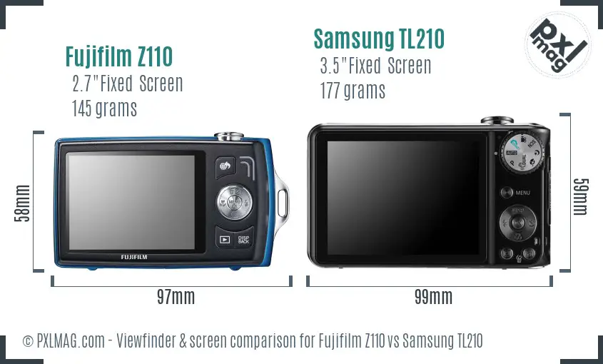 Fujifilm Z110 vs Samsung TL210 Screen and Viewfinder comparison
