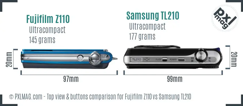 Fujifilm Z110 vs Samsung TL210 top view buttons comparison