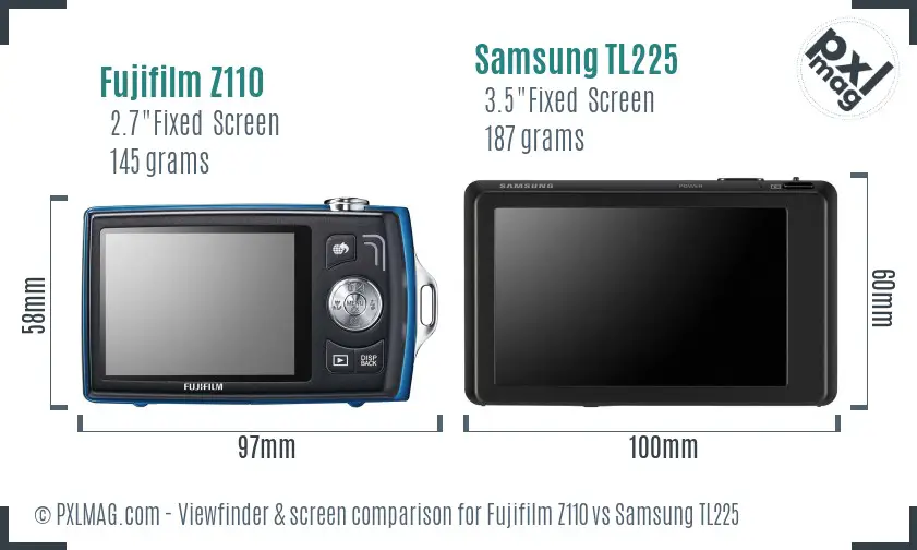 Fujifilm Z110 vs Samsung TL225 Screen and Viewfinder comparison