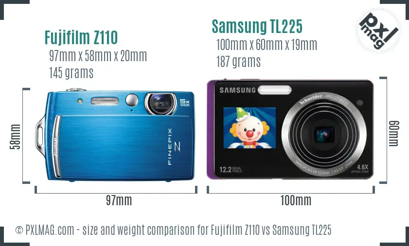 Fujifilm Z110 vs Samsung TL225 size comparison