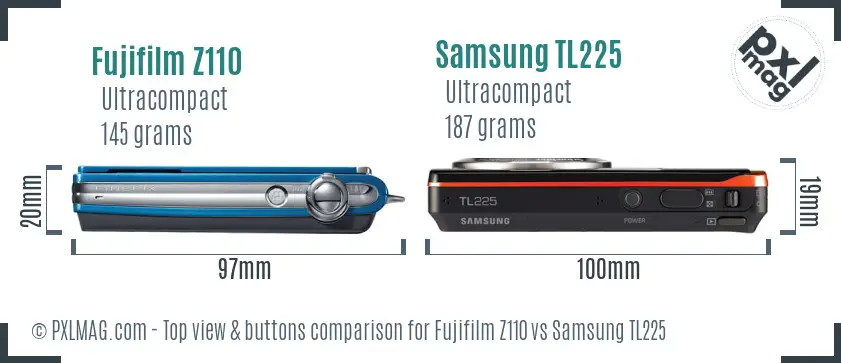 Fujifilm Z110 vs Samsung TL225 top view buttons comparison