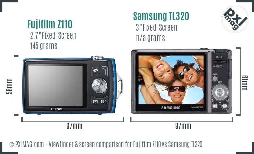 Fujifilm Z110 vs Samsung TL320 Screen and Viewfinder comparison