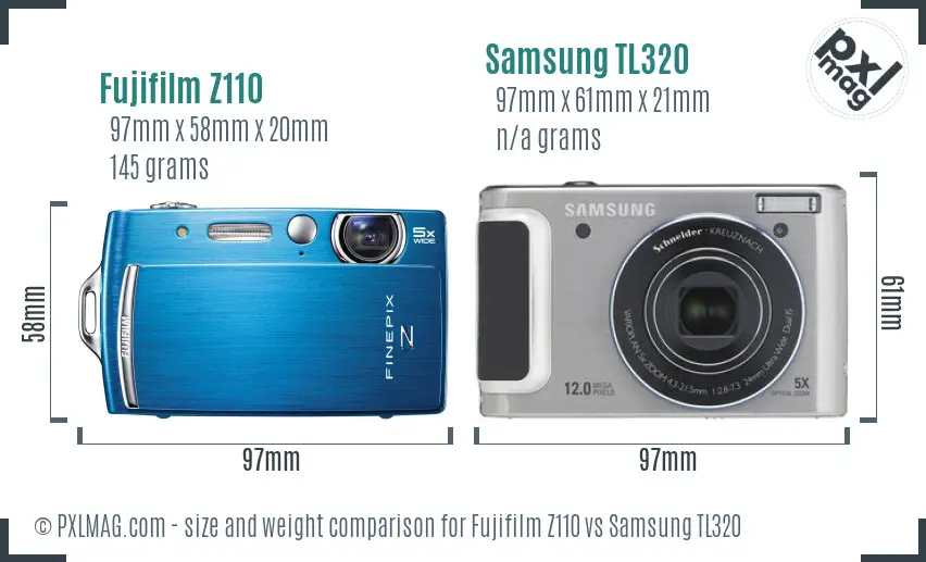 Fujifilm Z110 vs Samsung TL320 size comparison
