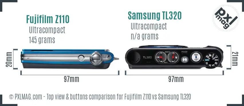 Fujifilm Z110 vs Samsung TL320 top view buttons comparison