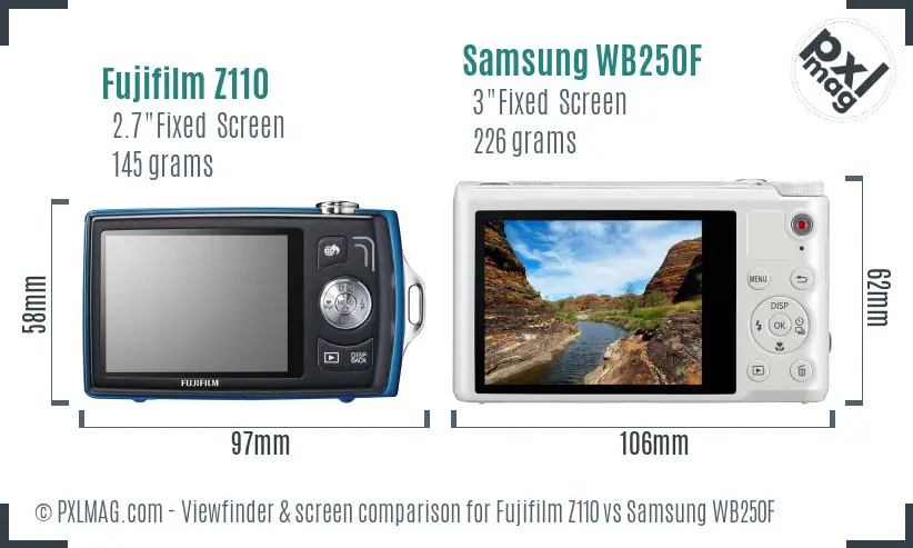 Fujifilm Z110 vs Samsung WB250F Screen and Viewfinder comparison