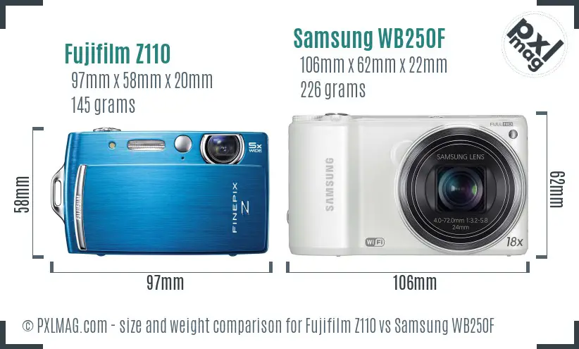 Fujifilm Z110 vs Samsung WB250F size comparison