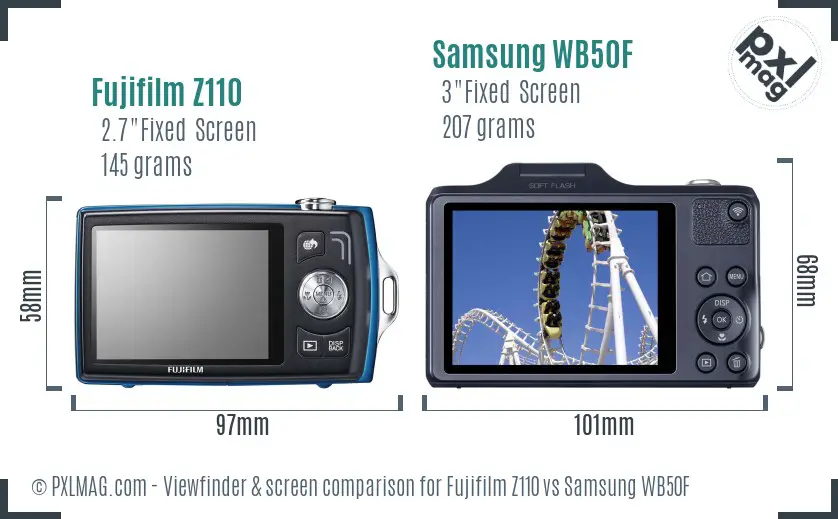 Fujifilm Z110 vs Samsung WB50F Screen and Viewfinder comparison