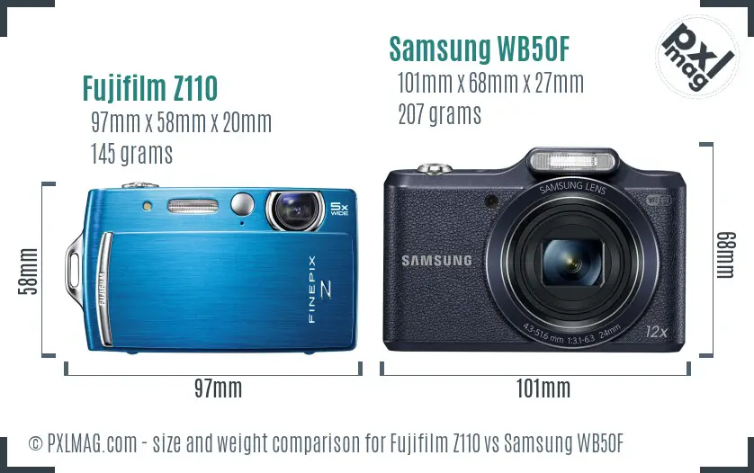 Fujifilm Z110 vs Samsung WB50F size comparison