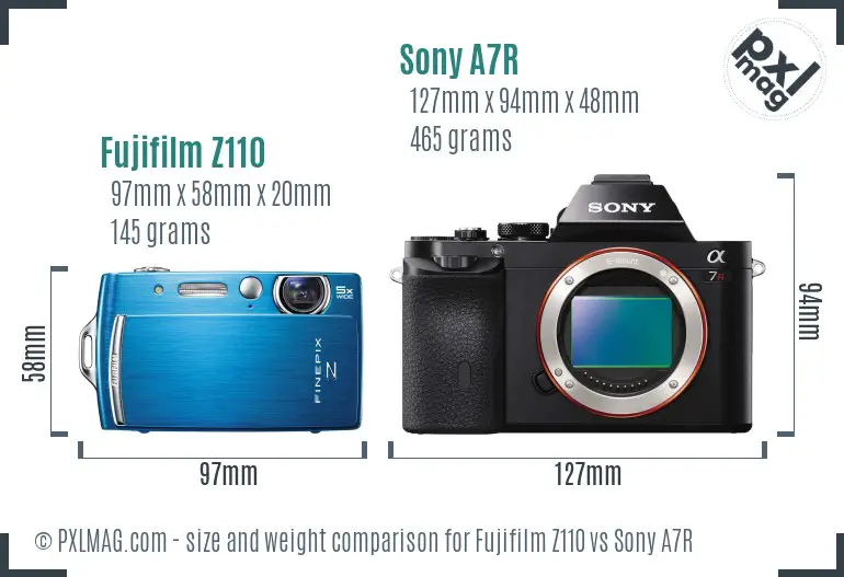 Fujifilm Z110 vs Sony A7R size comparison