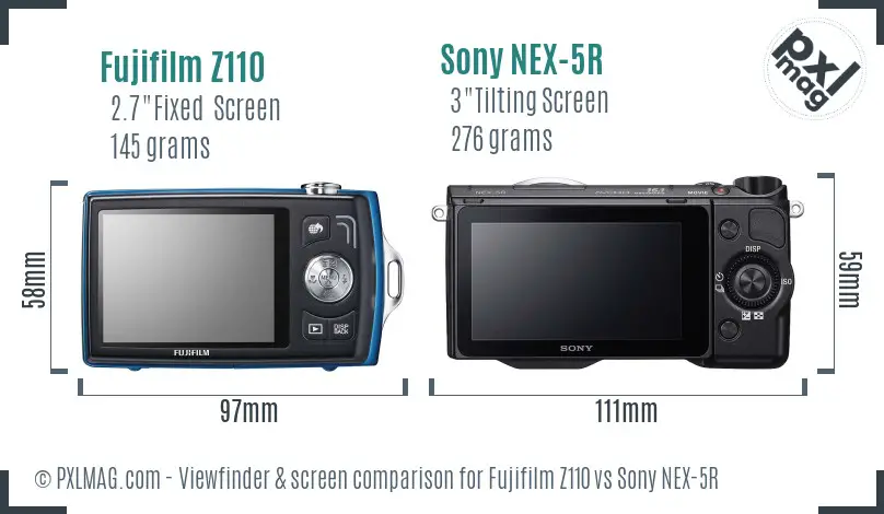 Fujifilm Z110 vs Sony NEX-5R Screen and Viewfinder comparison