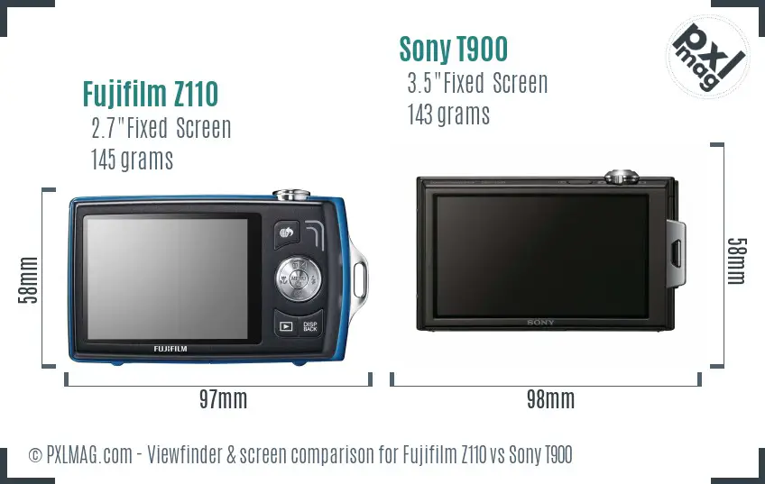Fujifilm Z110 vs Sony T900 Screen and Viewfinder comparison