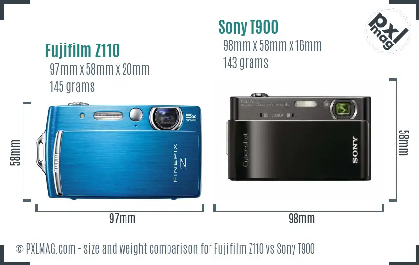 Fujifilm Z110 vs Sony T900 size comparison