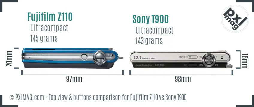 Fujifilm Z110 vs Sony T900 top view buttons comparison