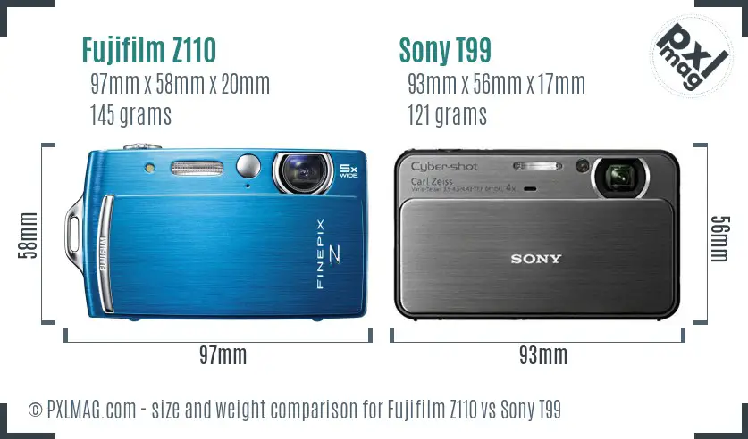 Fujifilm Z110 vs Sony T99 size comparison Fujifilm Z110 vs Sony T99 size comparison