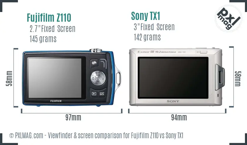 Fujifilm Z110 vs Sony TX1 Screen and Viewfinder comparison