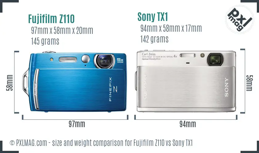Fujifilm Z110 vs Sony TX1 size comparison