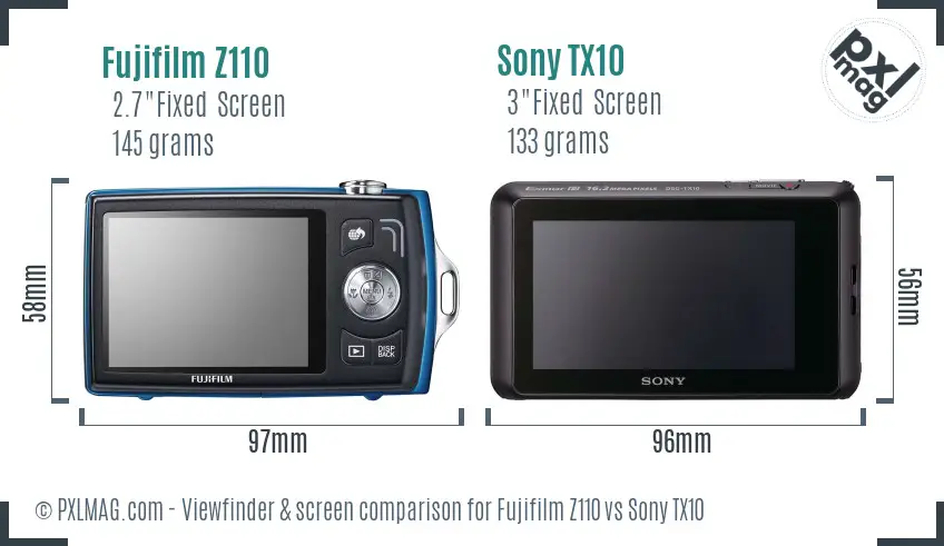 Fujifilm Z110 vs Sony TX10 Screen and Viewfinder comparison