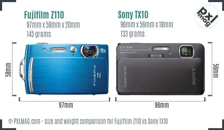 Fujifilm Z110 vs Sony TX10 size comparison