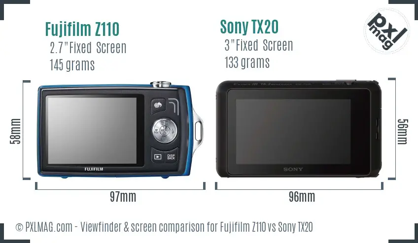 Fujifilm Z110 vs Sony TX20 Screen and Viewfinder comparison