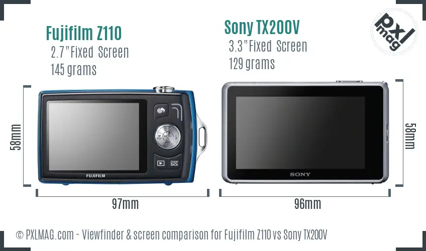 Fujifilm Z110 vs Sony TX200V Screen and Viewfinder comparison