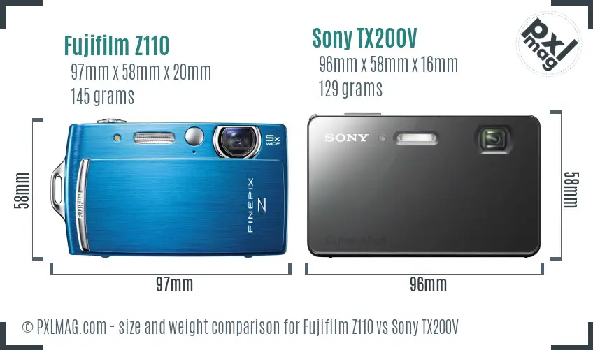 Fujifilm Z110 vs Sony TX200V size comparison