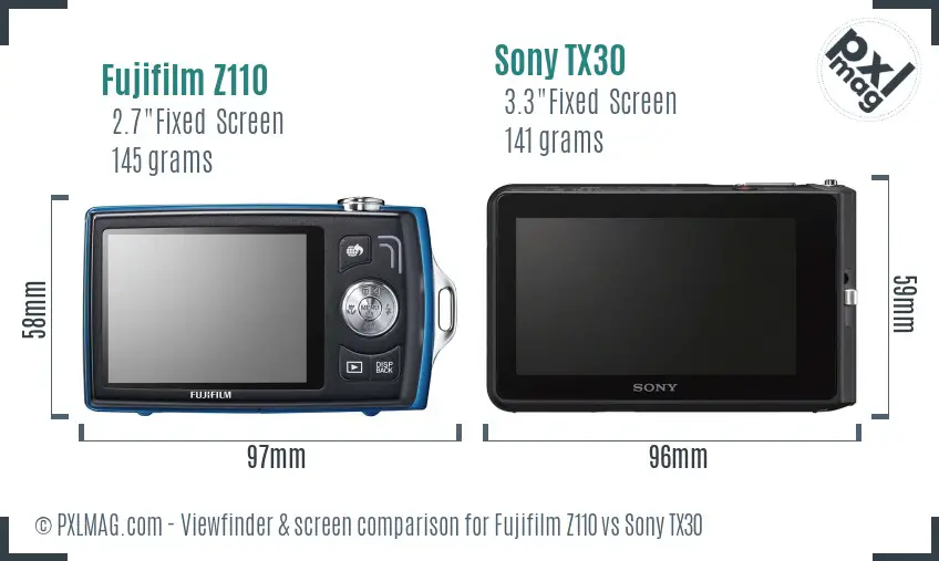 Fujifilm Z110 vs Sony TX30 Screen and Viewfinder comparison