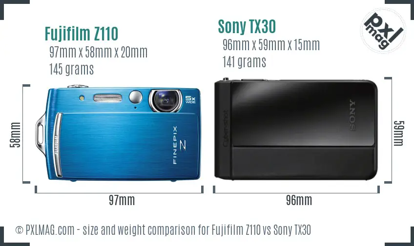 Fujifilm Z110 vs Sony TX30 size comparison