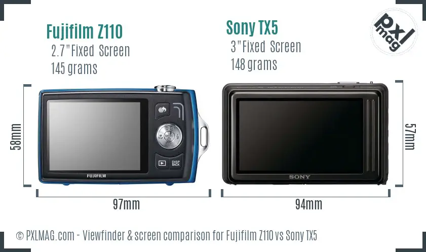 Fujifilm Z110 vs Sony TX5 Screen and Viewfinder comparison