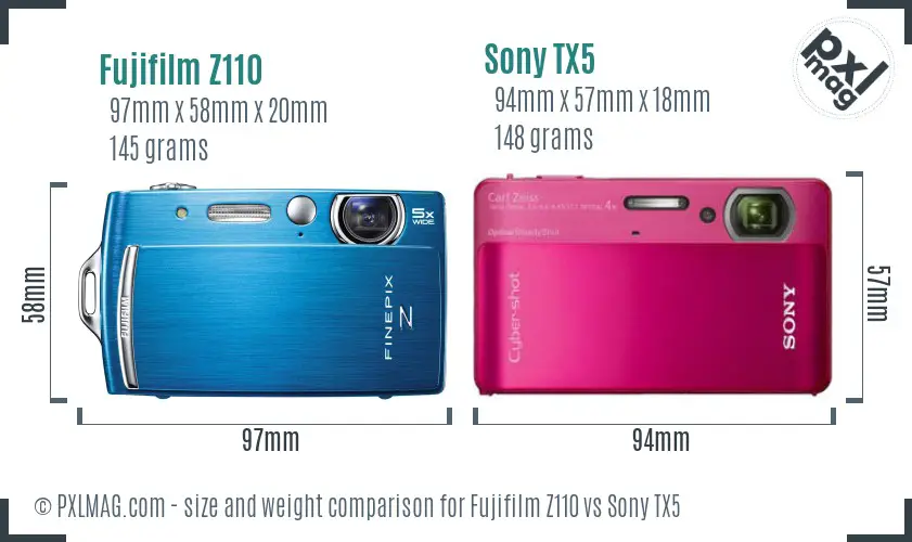 Fujifilm Z110 vs Sony TX5 size comparison