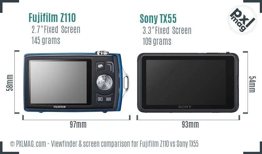 Fujifilm Z110 vs Sony TX55 Screen and Viewfinder comparison