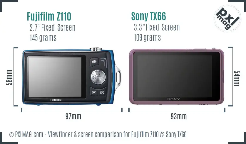 Fujifilm Z110 vs Sony TX66 Screen and Viewfinder comparison