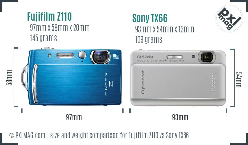 Fujifilm Z110 vs Sony TX66 size comparison