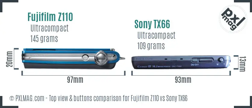 Fujifilm Z110 vs Sony TX66 top view buttons comparison