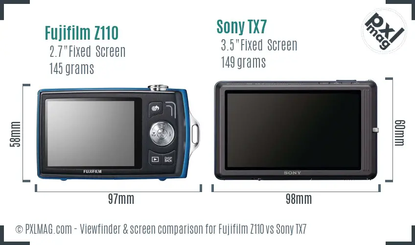 Fujifilm Z110 vs Sony TX7 Screen and Viewfinder comparison
