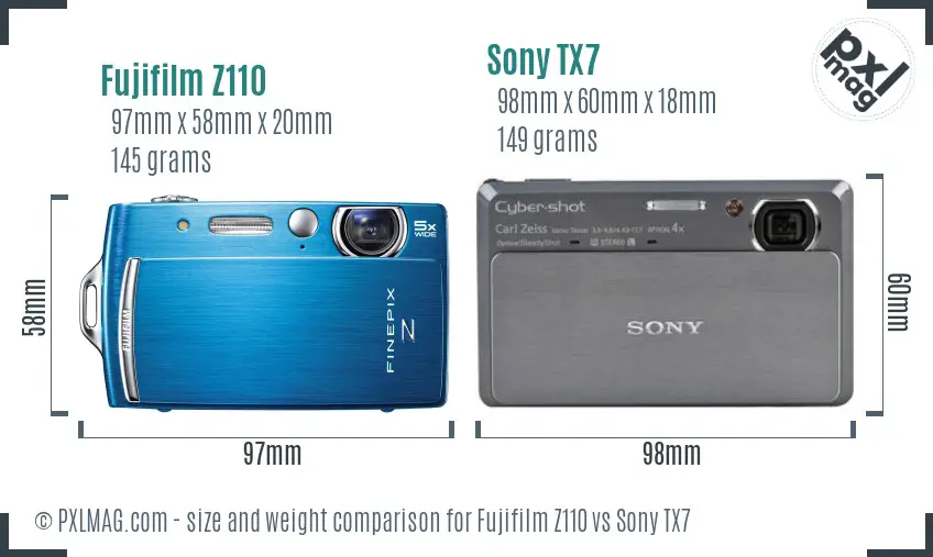 Fujifilm Z110 vs Sony TX7 size comparison