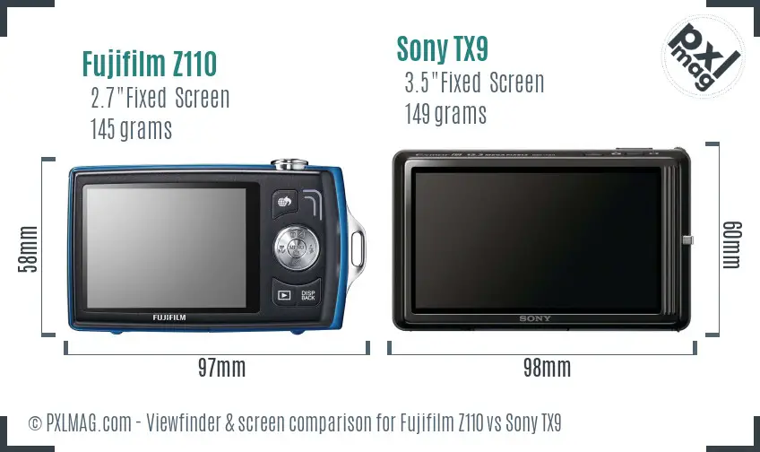 Fujifilm Z110 vs Sony TX9 Screen and Viewfinder comparison