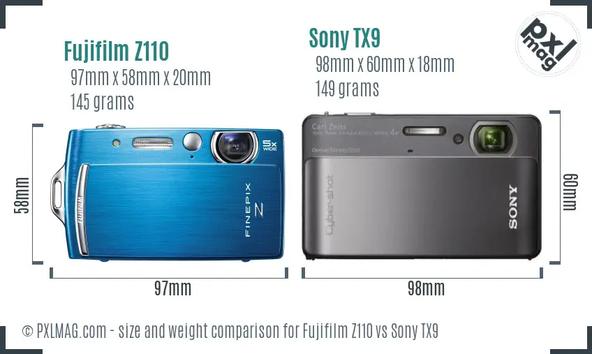 Fujifilm Z110 vs Sony TX9 size comparison