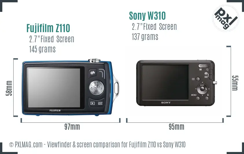 Fujifilm Z110 vs Sony W310 Screen and Viewfinder comparison