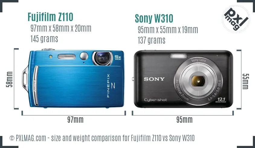 Fujifilm Z110 vs Sony W310 size comparison