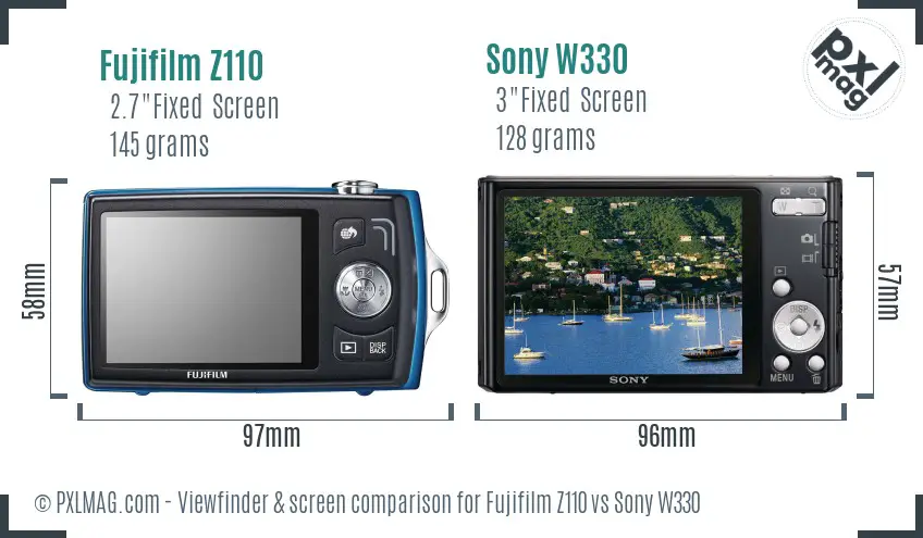 Fujifilm Z110 vs Sony W330 Screen and Viewfinder comparison