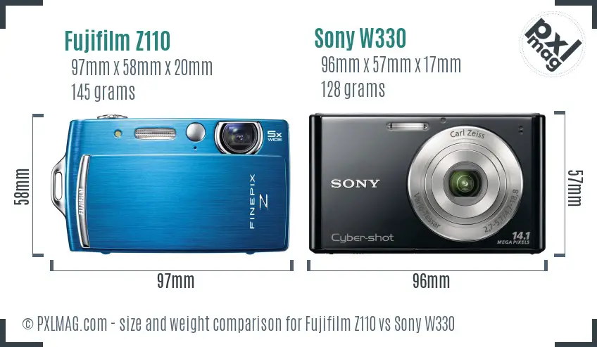 Fujifilm Z110 vs Sony W330 size comparison