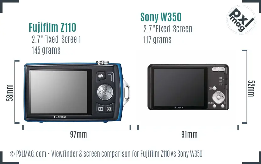 Fujifilm Z110 vs Sony W350 Screen and Viewfinder comparison