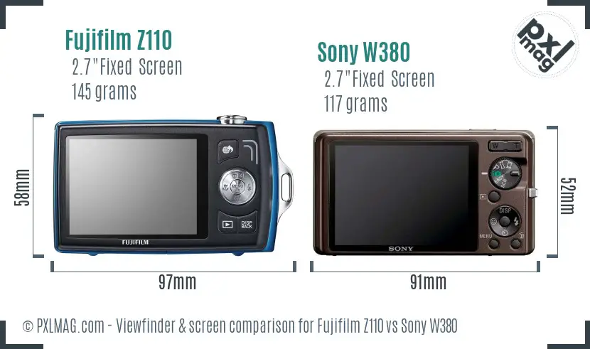 Fujifilm Z110 vs Sony W380 Screen and Viewfinder comparison